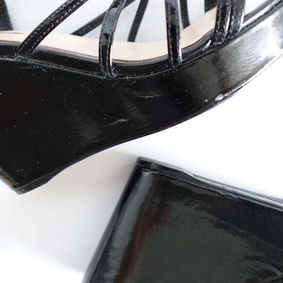 Prada Black Patent Leather Strappy Buckled Wedge Sandals - Picture 12 of 16